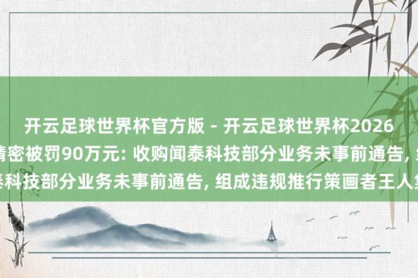 开云足球世界杯官方版 - 开云足球世界杯2026最新版app下载 立讯精密被罚90万元: 收购闻泰科技部分业务未事前通告, 组成违规推行策画者王人集