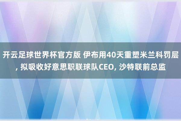 开云足球世界杯官方版 伊布用40天重塑米兰科罚层, 拟吸收好意思职联球队CEO, 沙特联前总监