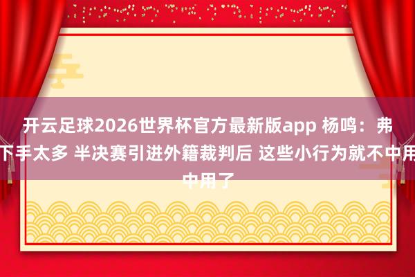 开云足球2026世界杯官方最新版app 杨鸣：弗格下手太多 半决赛引进外籍裁判后 这些小行为就不中用了
